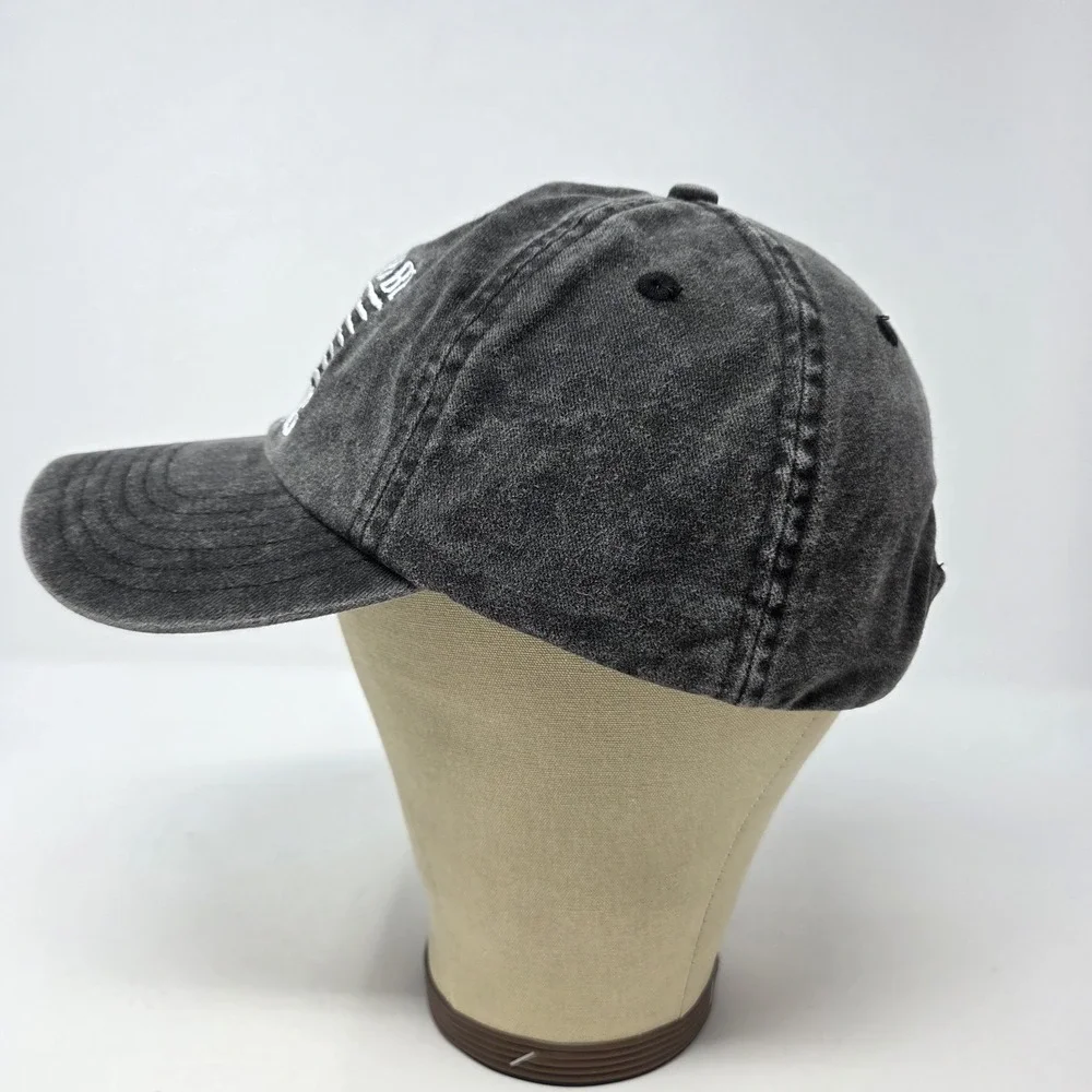 I'd Rather Be Fishing Men's Cap Hat Black Distressed Gray Adjustable
